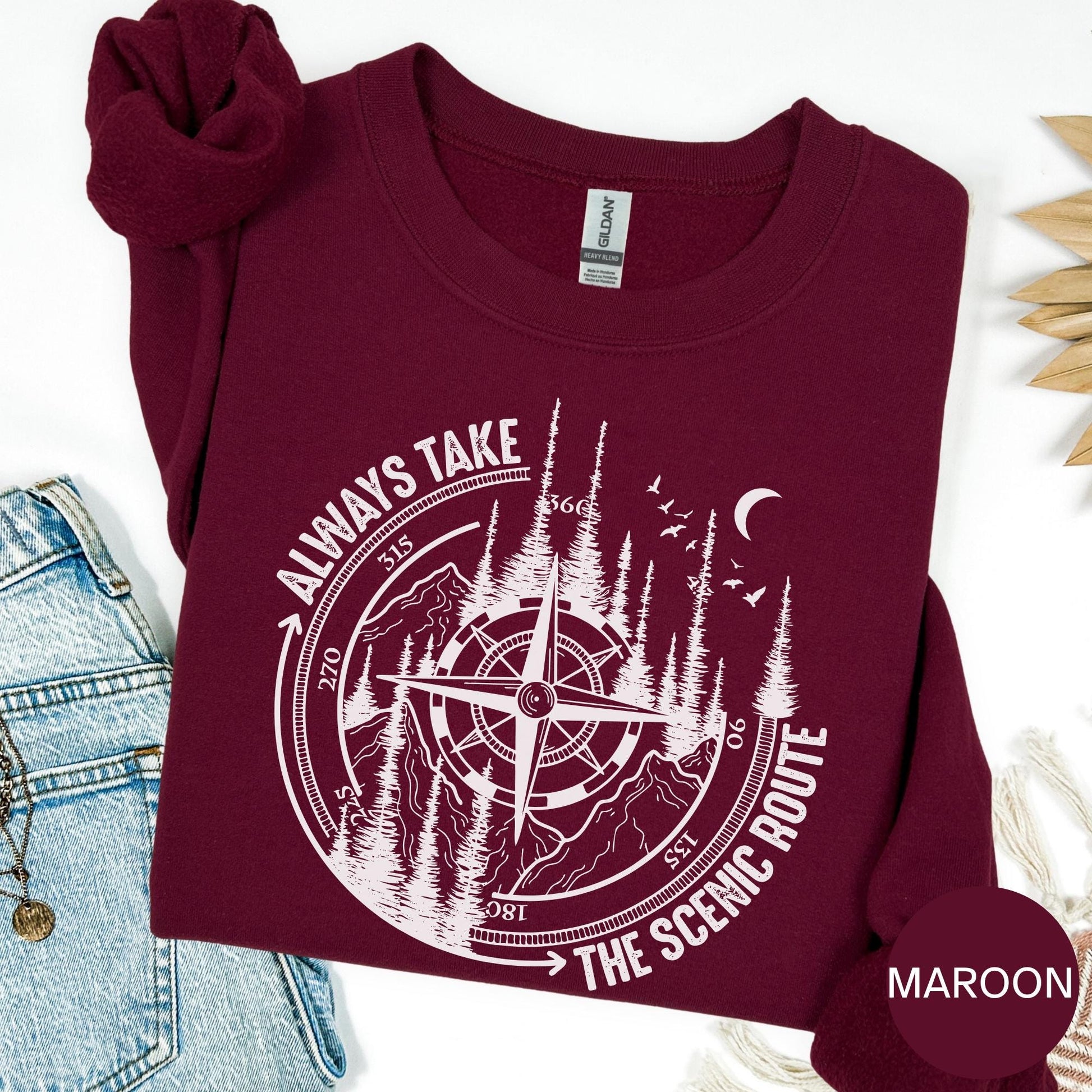 Scenic Route Compass Graphic Tee: Hiking Adventure Shirt