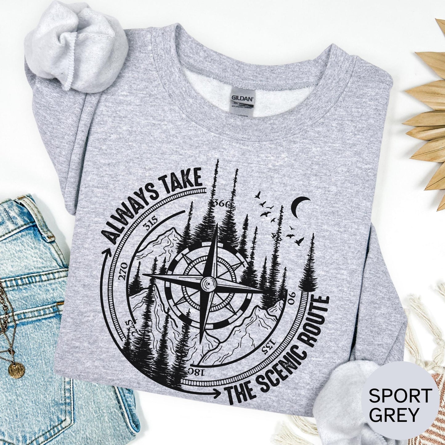 Scenic Route Compass Graphic Tee: Hiking Adventure Shirt