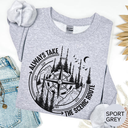 Scenic Route Compass Graphic Tee: Hiking Adventure Shirt