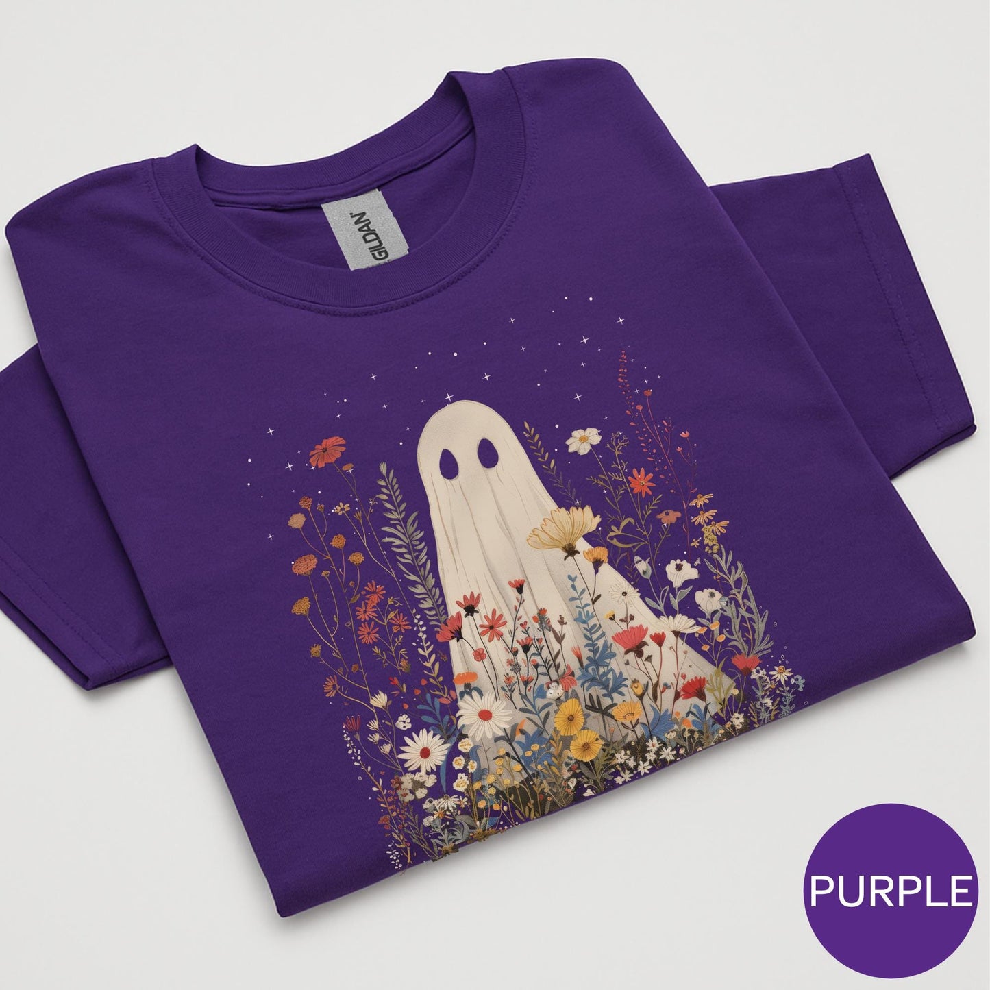 Halloween Ghost in Wildflowers Shirt, Spooky Fall Aesthetic Halloween Floral Sweatshirt, Cozy October Ghost Wildflowers Hoodie for Fall