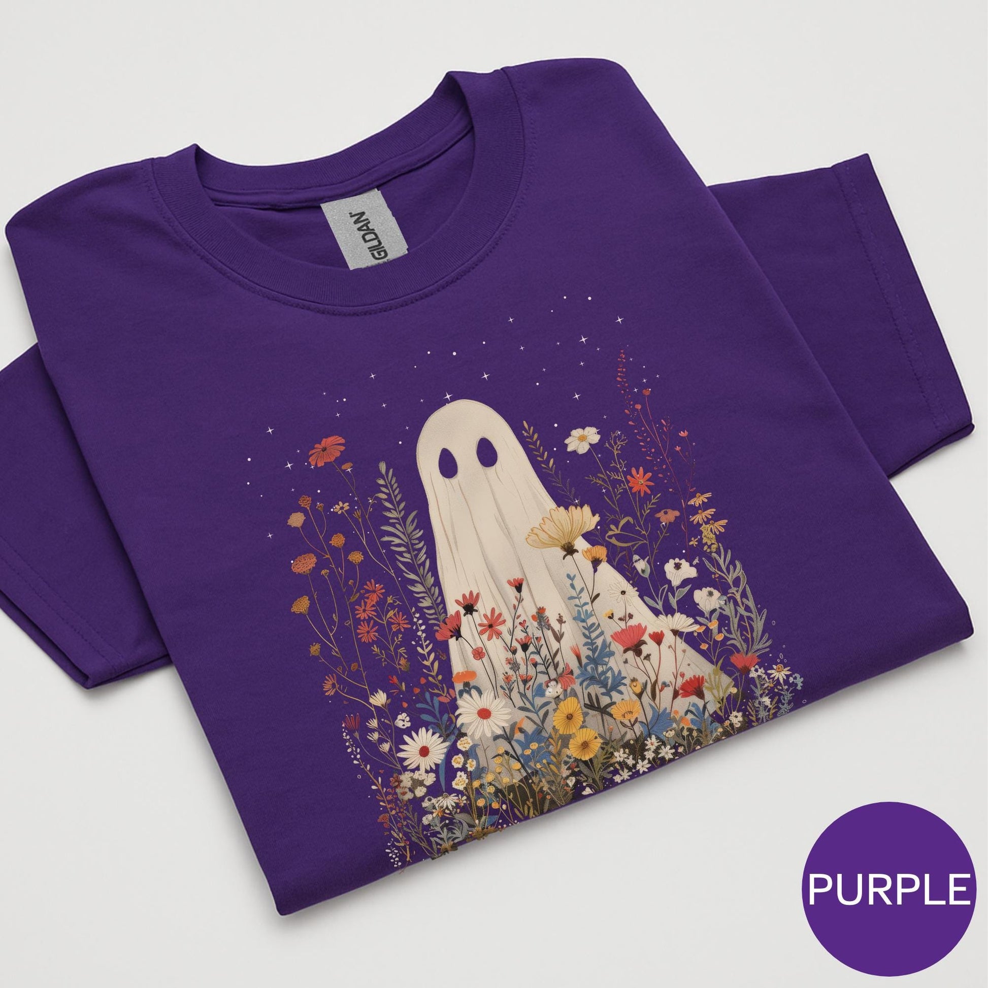 Halloween Ghost in Wildflowers Shirt, Spooky Fall Aesthetic Halloween Floral Sweatshirt, Cozy October Ghost Wildflowers Hoodie for Fall