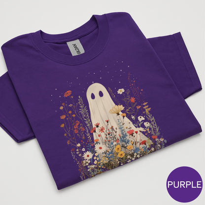 Halloween Ghost in Wildflowers Shirt, Spooky Fall Aesthetic Halloween Floral Sweatshirt, Cozy October Ghost Wildflowers Hoodie for Fall