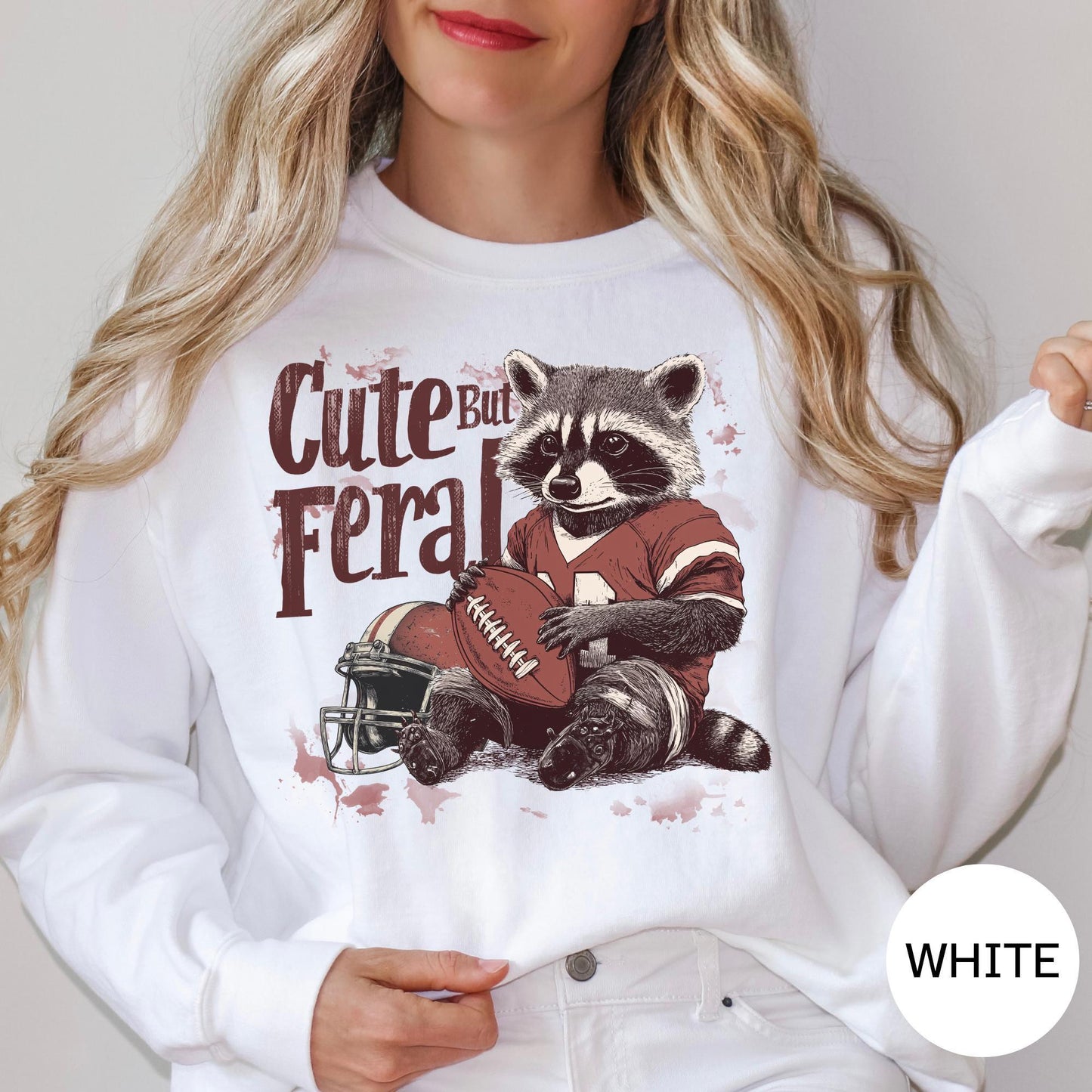 Cute But Feral Football Raccoon Shirt, Football Lover Shirt, Gift for Her, Retro Shirt, Graphic Shirt Sports Shirt, Cute Football Top