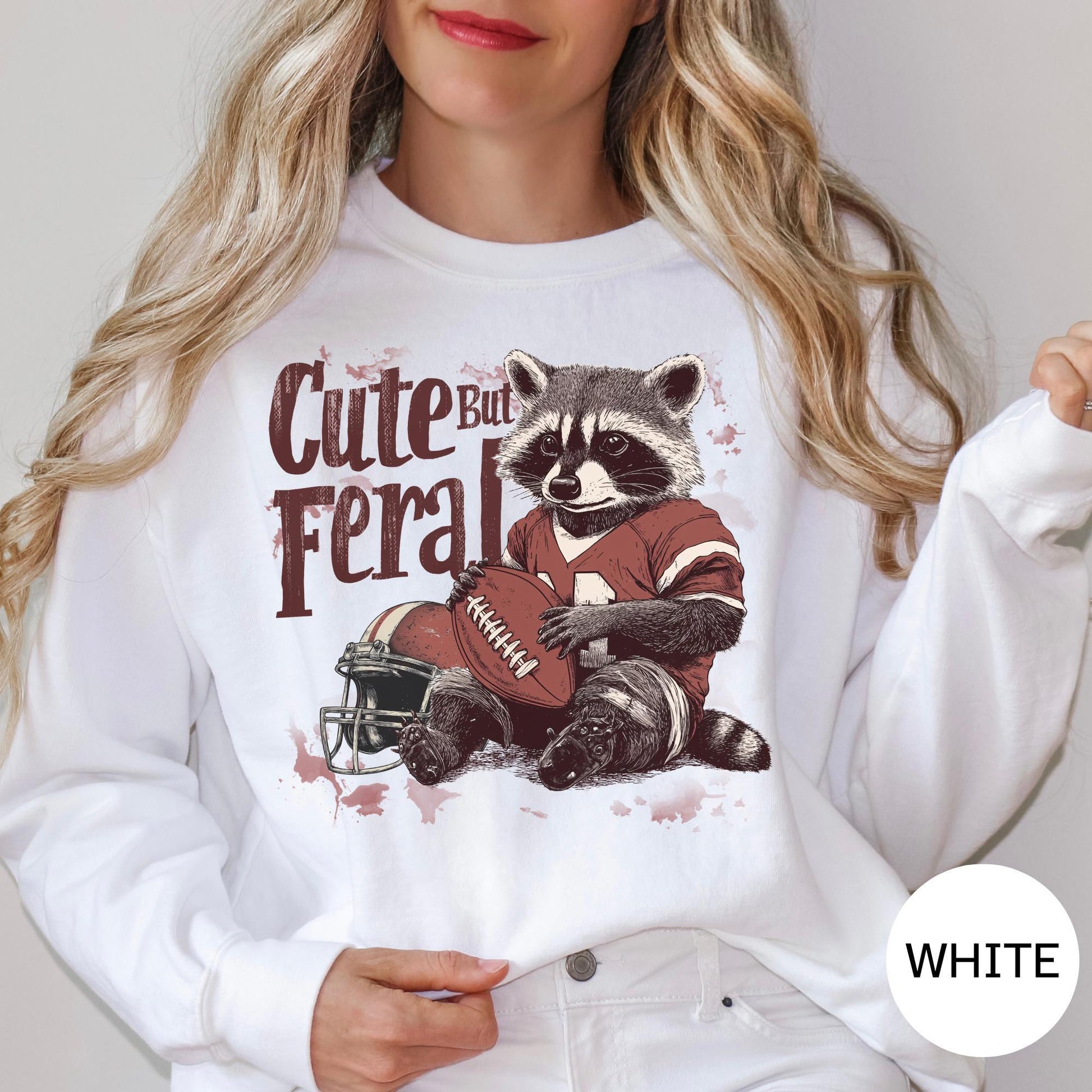 Cute But Feral Football Raccoon Shirt, Football Lover Shirt, Gift for Her, Retro Shirt, Graphic Shirt Sports Shirt, Cute Football Top