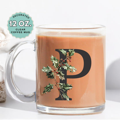 December Birthday Coffee Mug Birth Flower Holy Custom Initial 12oz Clear Glass Cup Personalized Glass Mug for Birthday Gift Tea Latte Drink