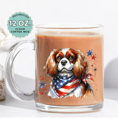 King Charles Cavelier Coffee Mug, 12oz Clear Glass Cup with Handle, Heat-Resistant, Pet Lover, Hot Chocolate, Gift for Dog Lovers