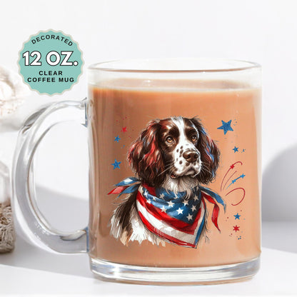 English Springer Spaniel Coffee Mug, 12oz Clear Glass Cup with Handle, Heat-Resistant, Pet Lover, Hot Chocolate, Gift for Dog Lovers