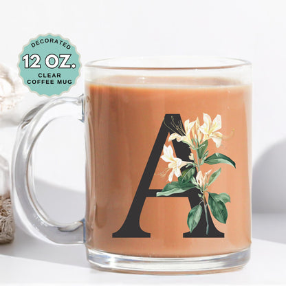 June Birthday Coffee Mug Birth Flower Custom Initial 12oz Clear Glass Cup Personalized Glass Mug for Birthday Gift Tea Latte Drink