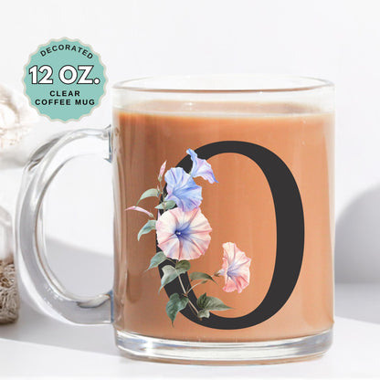 September Birthday Coffee Mug Birth Flower Morning Glory Custom Initial 12oz Clear Glass Cup Personalized Glass Mug Birthday Gift for Her