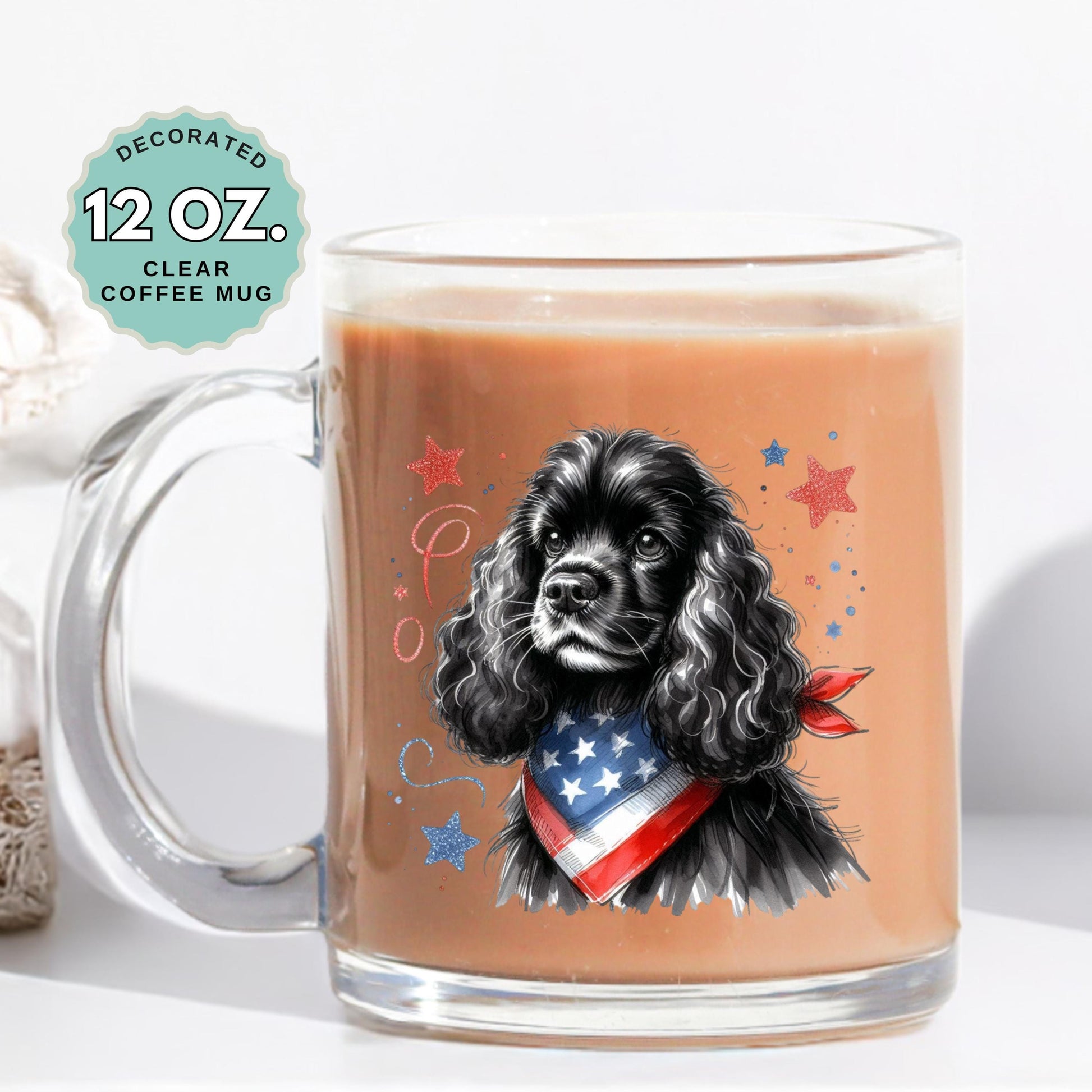 Black Cocker Spaniel Coffee Mug, 12oz Clear Glass Cup with Handle, Heat-Resistant, Pet Lover, Hot Chocolate, Gift for Dog Lovers