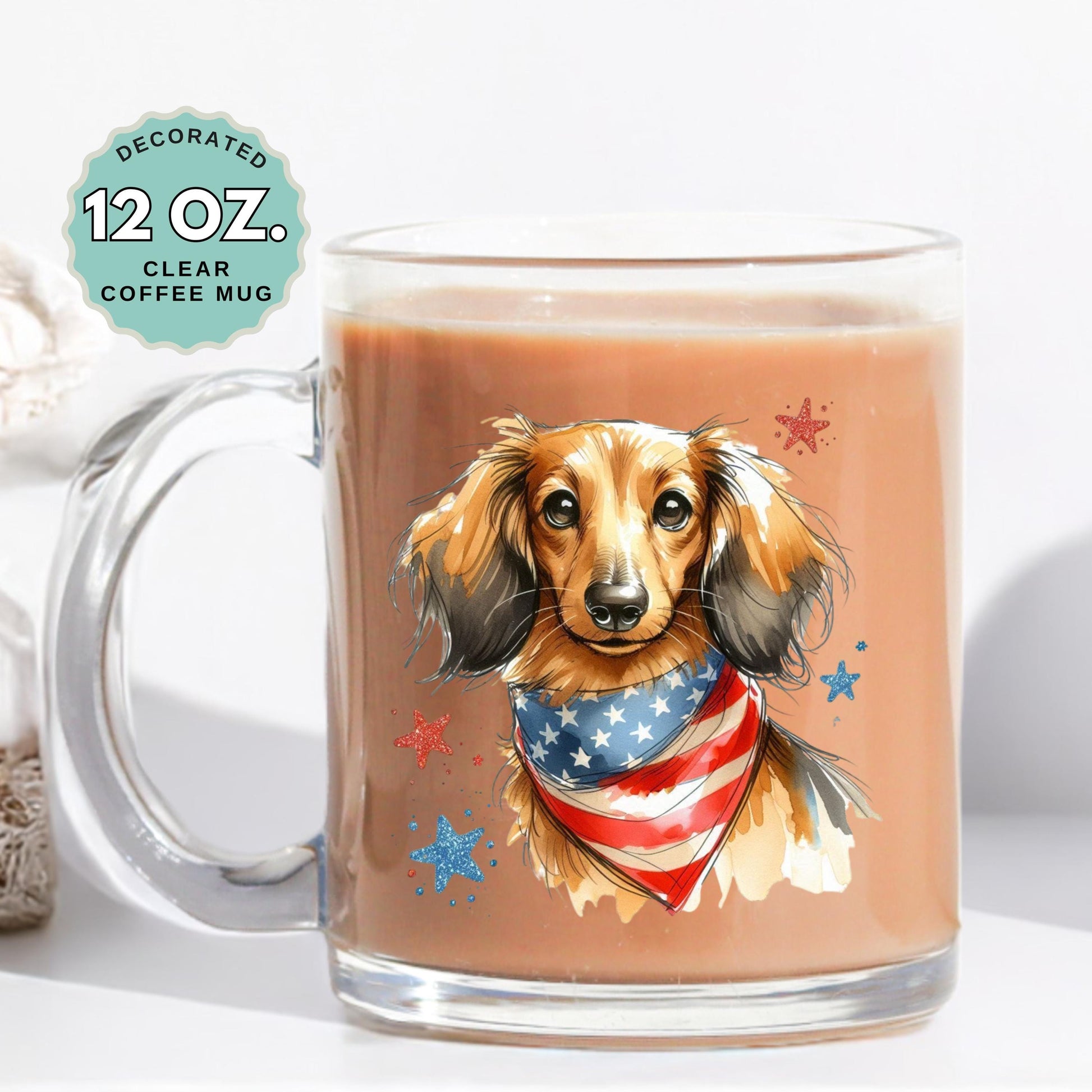 Dachshund Coffee Mug, 12oz Clear Glass Cup with Handle, Heat-Resistant, Pet Lover, Hot Chocolate, Gift for Dog Lovers, Cute Coffee Cup