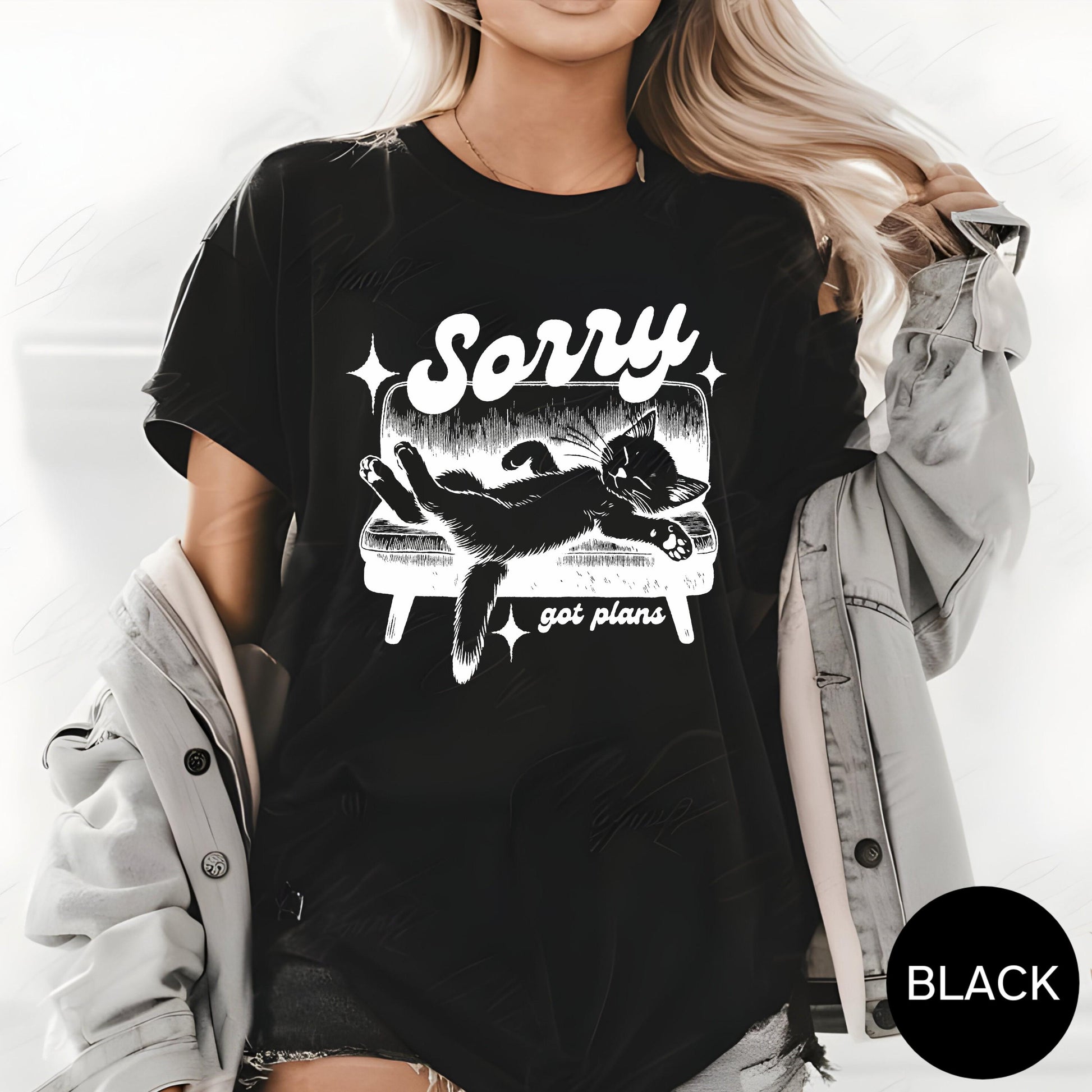 Sorry Got Plans Sweatshirt Funny Cat Graphic Pullover Cozy Lazy Day Top Cute Kitty Lounge Shirt Cat Lover Gift Funny Animal Sweatshirt
