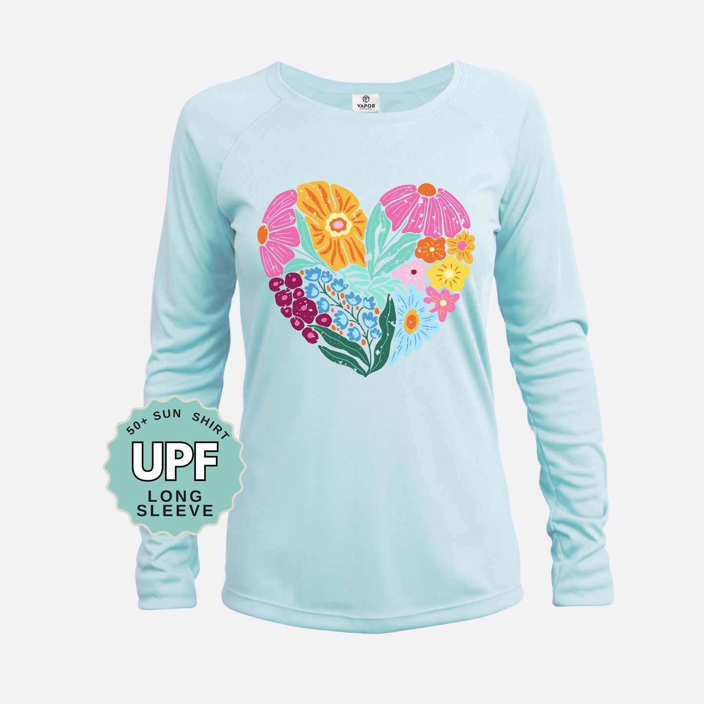 Floral Heart Sun Shirt: UPF 50+ Moisture Wicking Long Sleeve