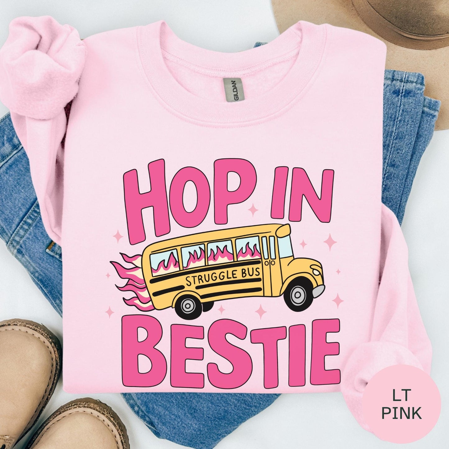 Hop In Bestie Struggle Bus Sweatshirt, Funny Quote Sweater, Sarcastic Best Friend Top, Humor Saying Sweatshirt, Cozy Gift Sweater