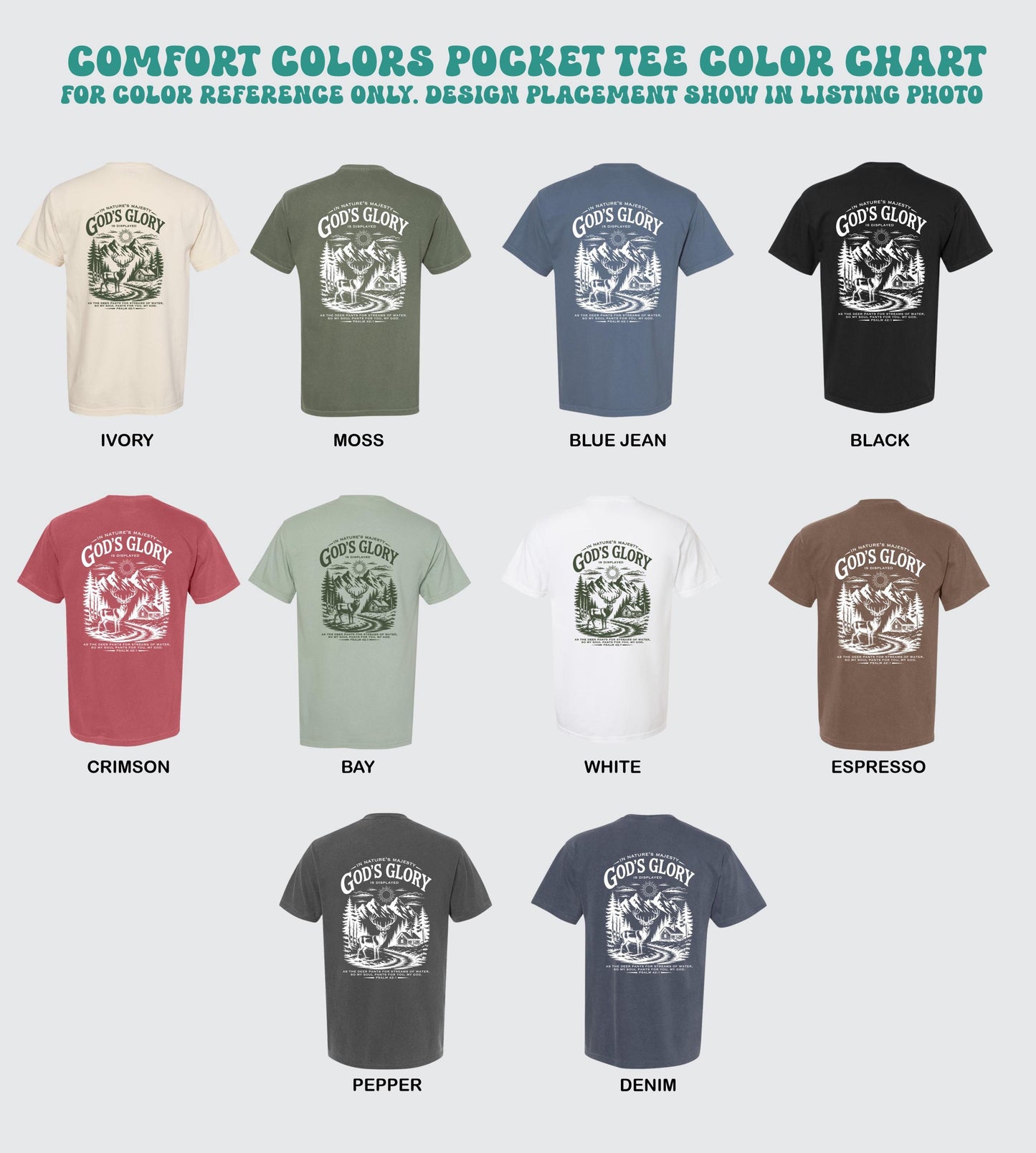 christian deer shirt comfort colors pocket tee god’s glory nature psalm 42 hunting shirt outdoor faith shirt cabin mountains scenic tee