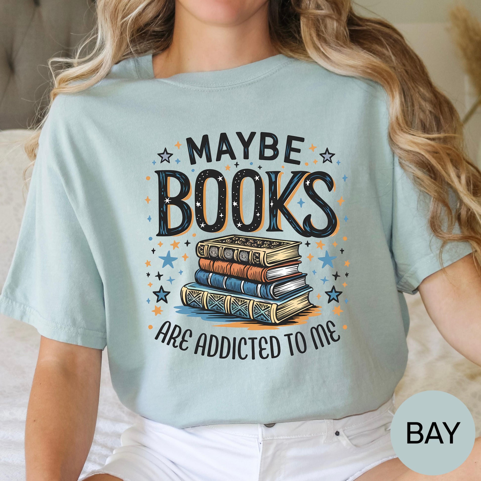 maybe books are addicted to me shirt funny reading graphic tee book lover sweatshirt cozy reader hoodie introvert bookish top