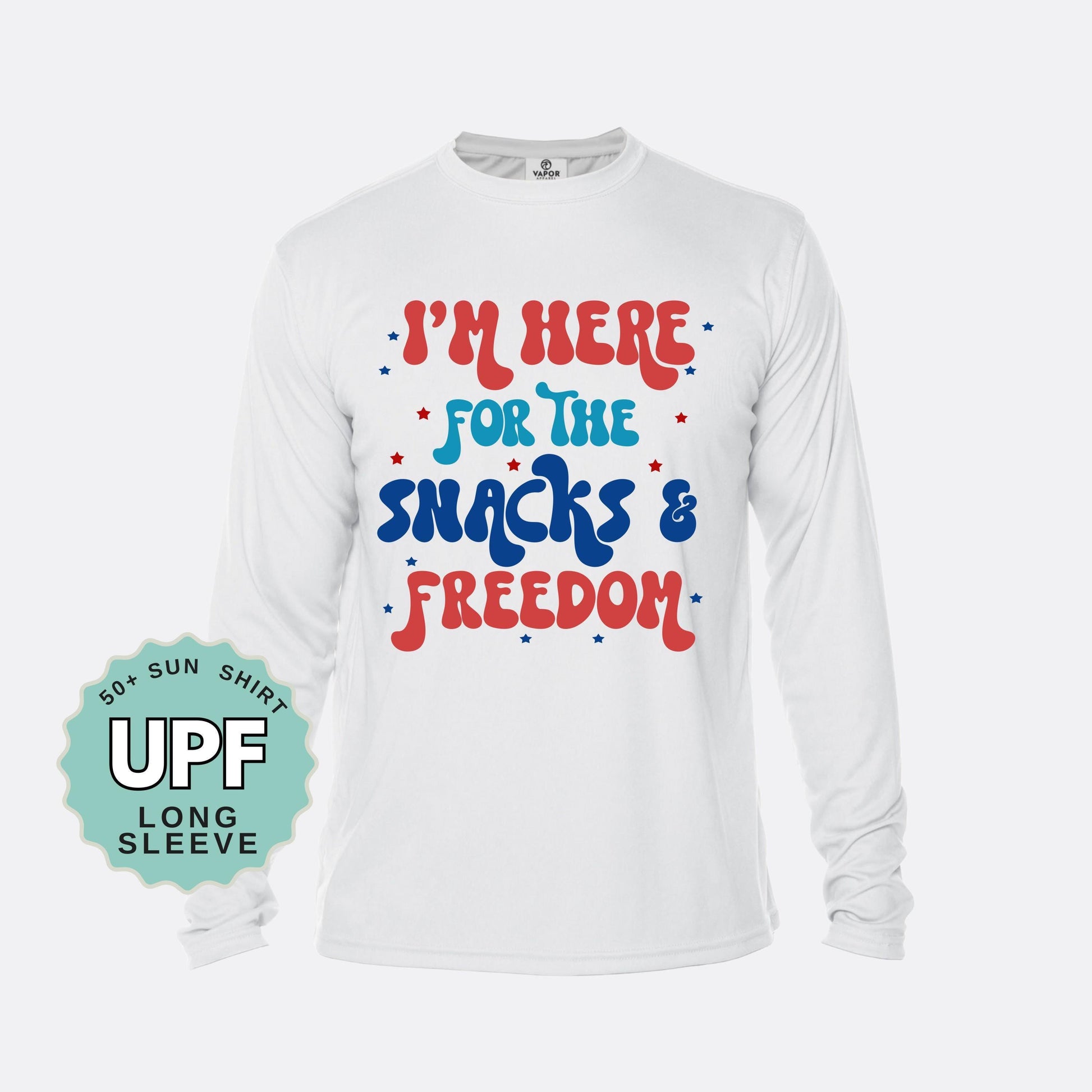 Snacks and Freedom UPF 50+ Sun Shirt: Patriotic Long Sleeve