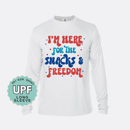 Snacks and Freedom UPF 50+ Sun Shirt: Patriotic Long Sleeve
