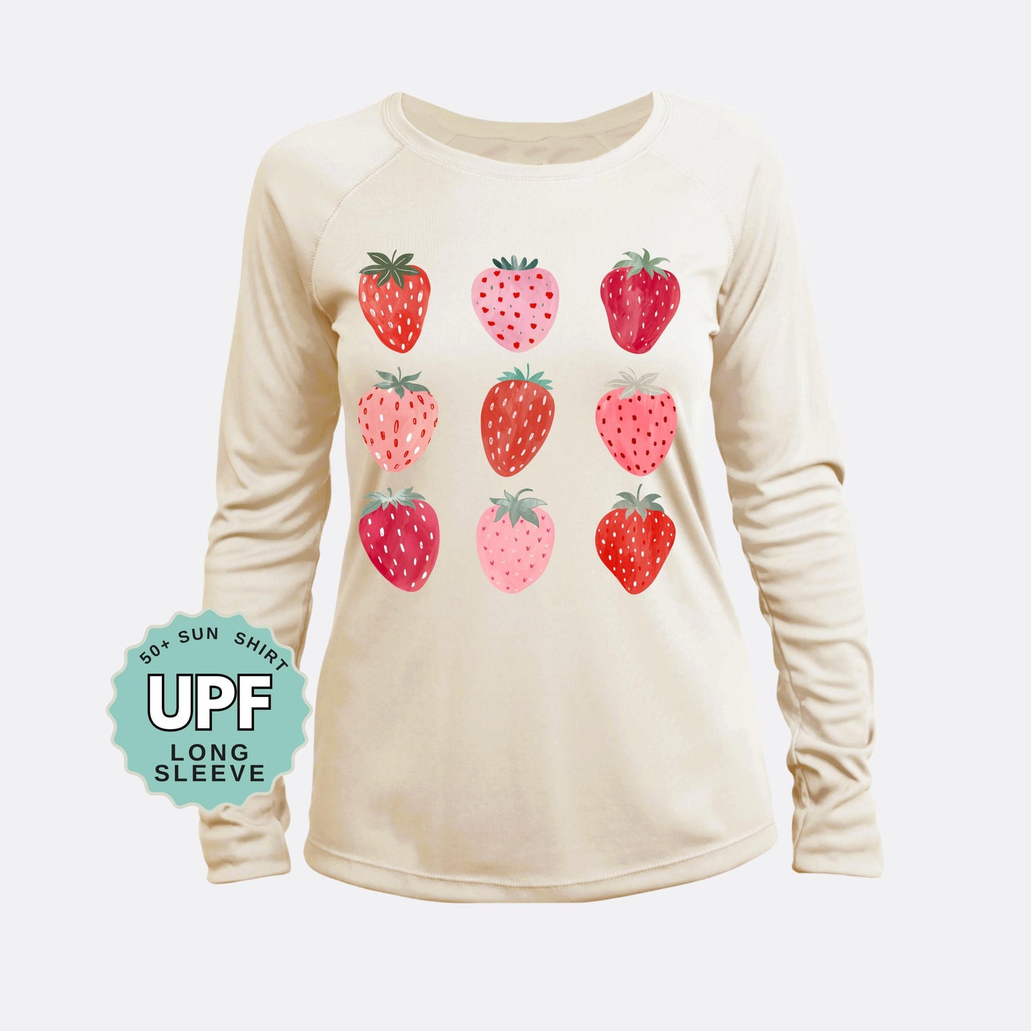 Strawberry UPF 50+ Sun Shirt: Watercolor Fruit Print, Long Sleeve