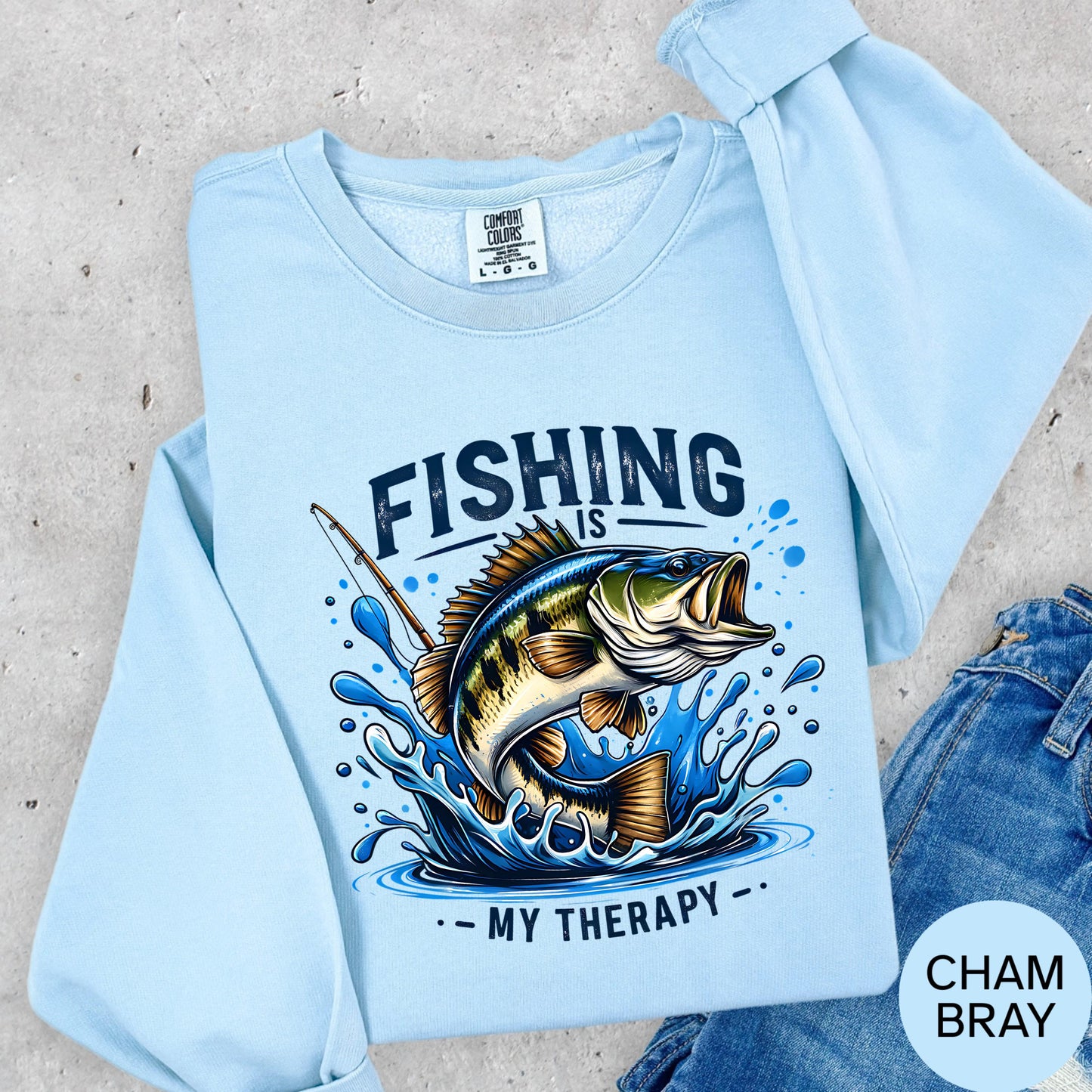 Fishing Is My Therapy Shirt - Comfort Colors Tee Long Sleeve Sweatshirt