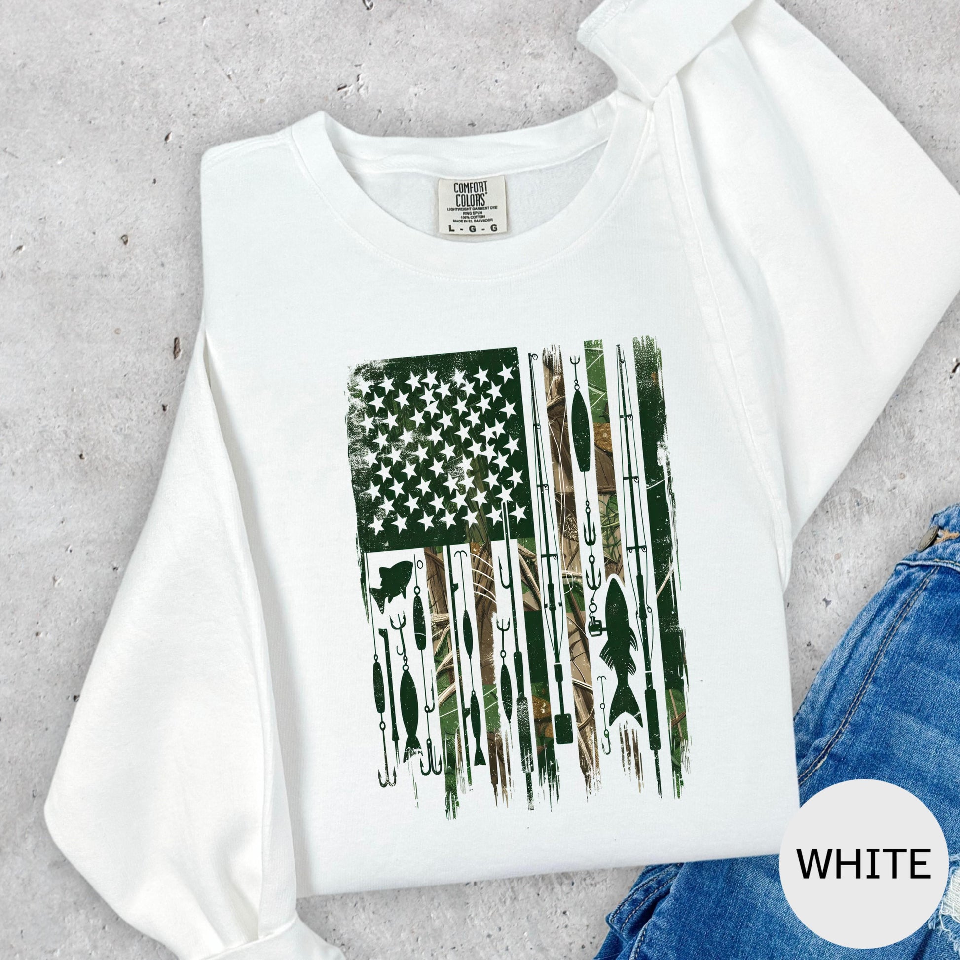 Camo Flag Fishing Shirt - American Flag Comfort Colors Tee Long Sleeve Sweatshirt