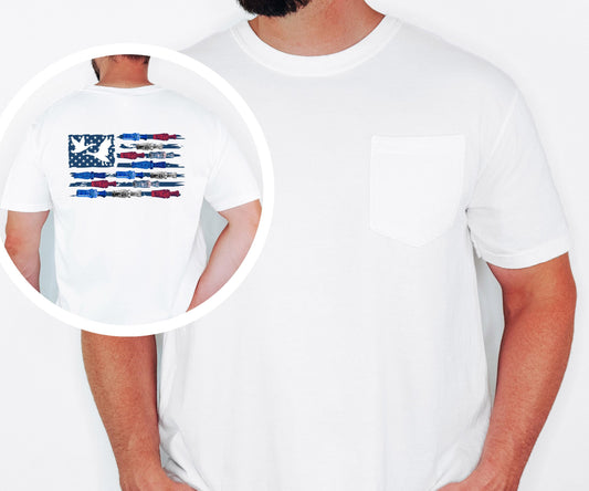 Fishing Flag Shirt Comfort Colors Pocket Tee Patriotic Long Sleeve or Hoodie
