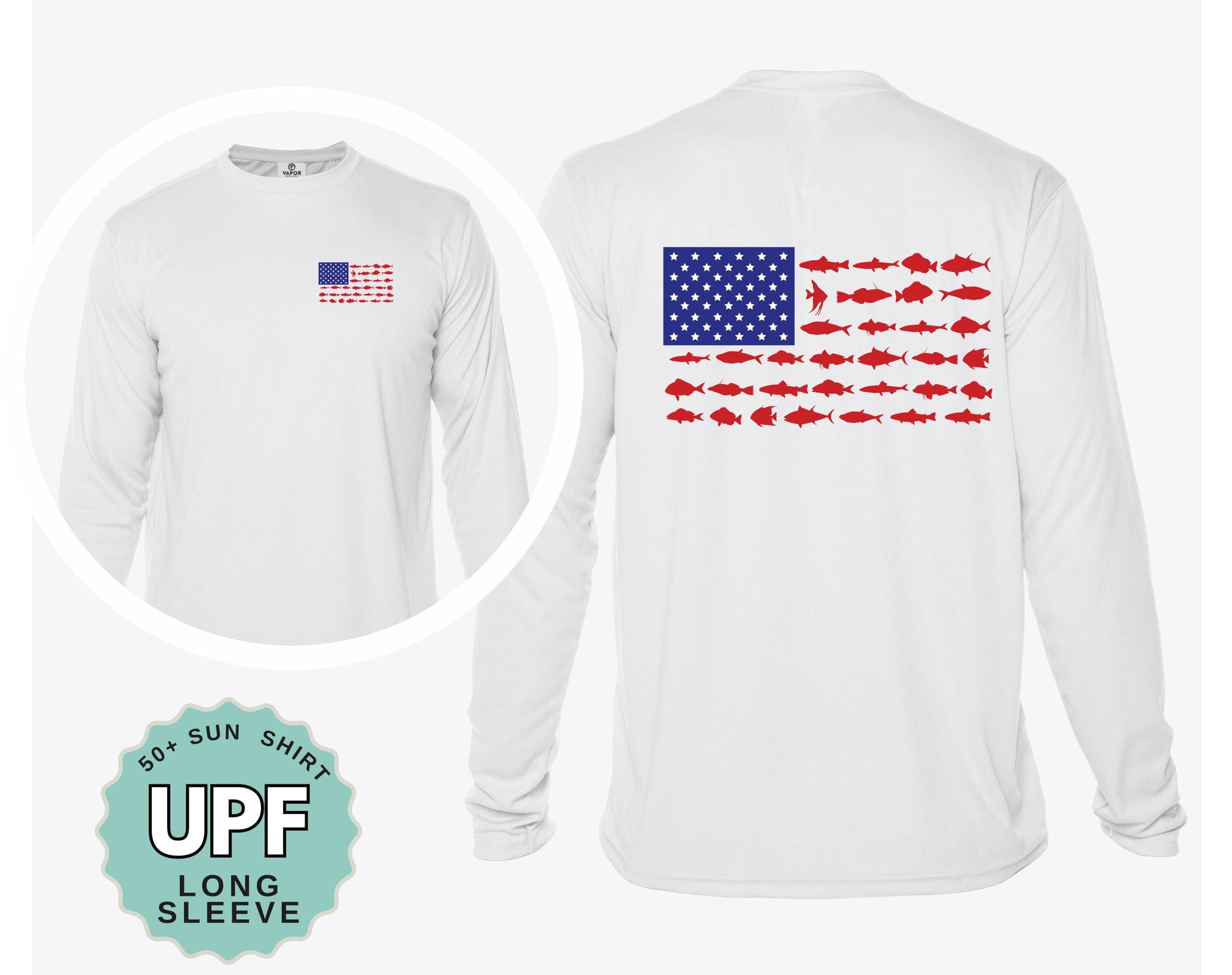 Patriotic Fishing Shirt UPF 50 Sun Shirt American Flag Performance Crew or Hoodie
