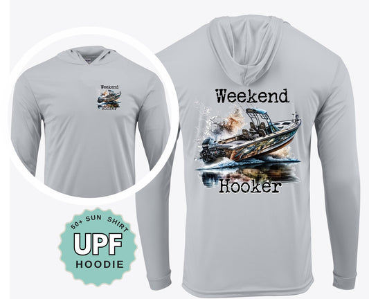 Funny Fishing Shirt Weekend Hooker UPF 50 Sun Shirt Performance Crew or Hoodie