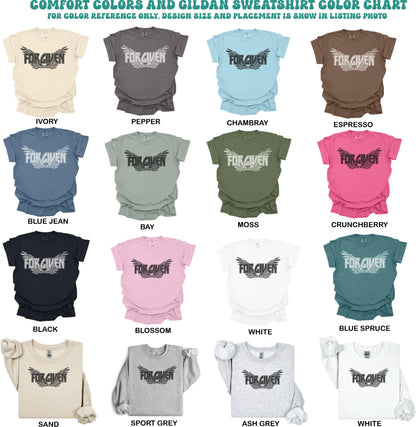 forgiven christian shirt faith graphic tee comfort colors tshirt sweatshirt gildan hoodie jesus cross top womens christian gift apparel