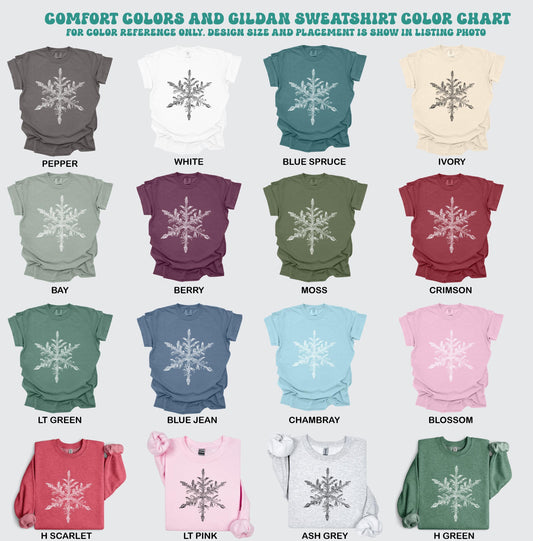 snowflake shirt winter graphic tee comfort colors tshirt gildan sweatshirt hoodie christmas top cozy holiday outfit womens snow tee