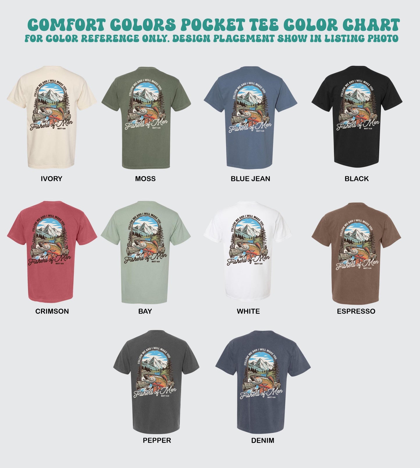 fishers of men shirt comfort colors pocket tee mens christian tshirt fishing faith apparel bible verse matthew 4 19 jesus gift