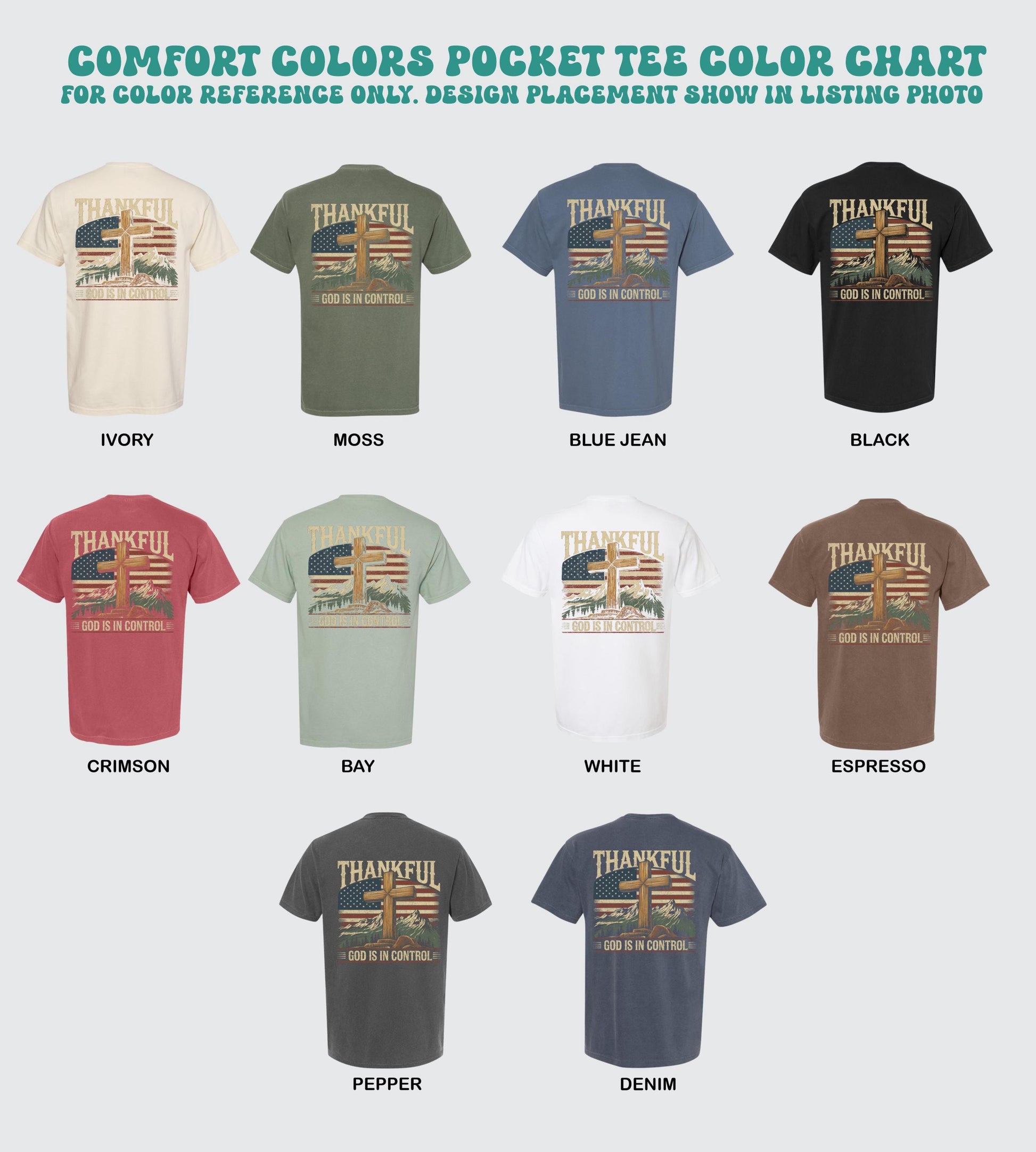 thankful god is in control shirt comfort colors pocket tee mens christian tshirt cross american flag faith apparel rustic jesus gift