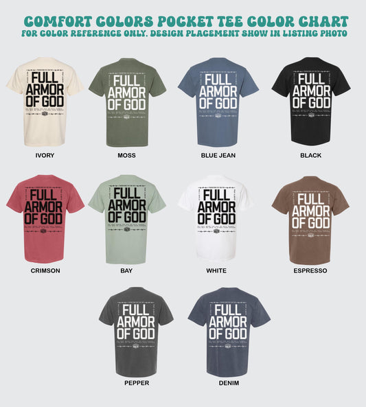 full armor of god shirt comfort colors pocket tee mens christian tshirt ephesians 6 13 bible verse faith apparel scripture gift