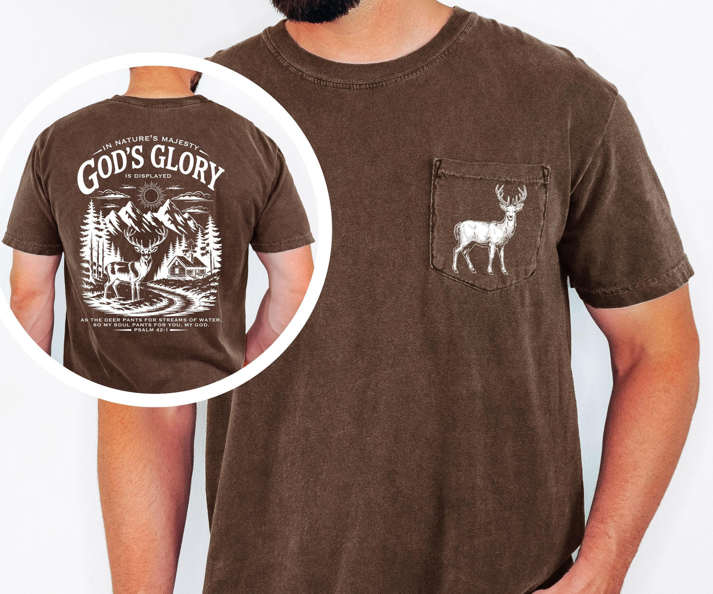 christian deer shirt comfort colors pocket tee god’s glory nature psalm 42 hunting shirt outdoor faith shirt cabin mountains scenic tee