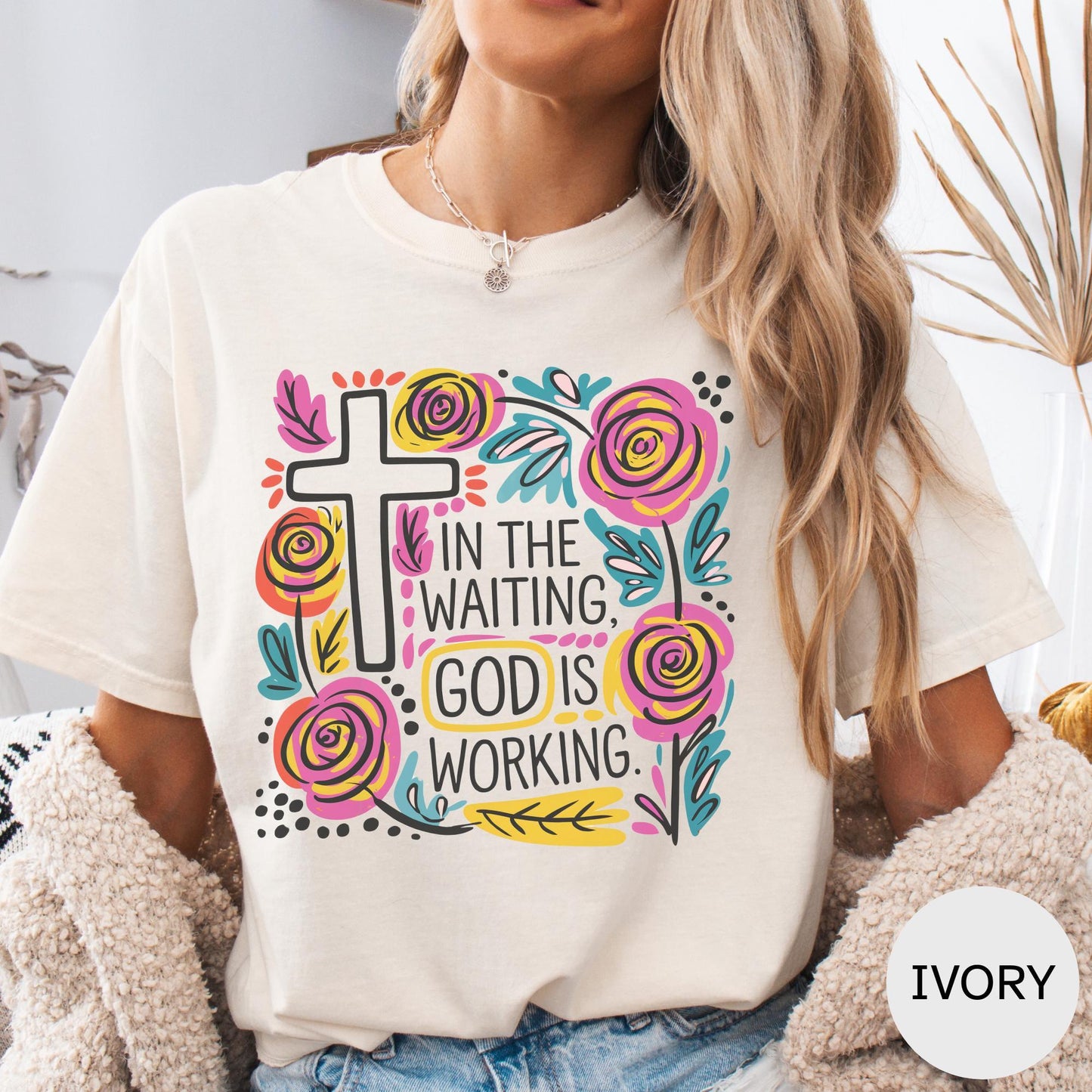 In The Waiting God Is Working T Shirt, Christian Graphic Tee, Faith Based Shirt, Religious Comfort Colors Top, Bible Verse Graphic Tee