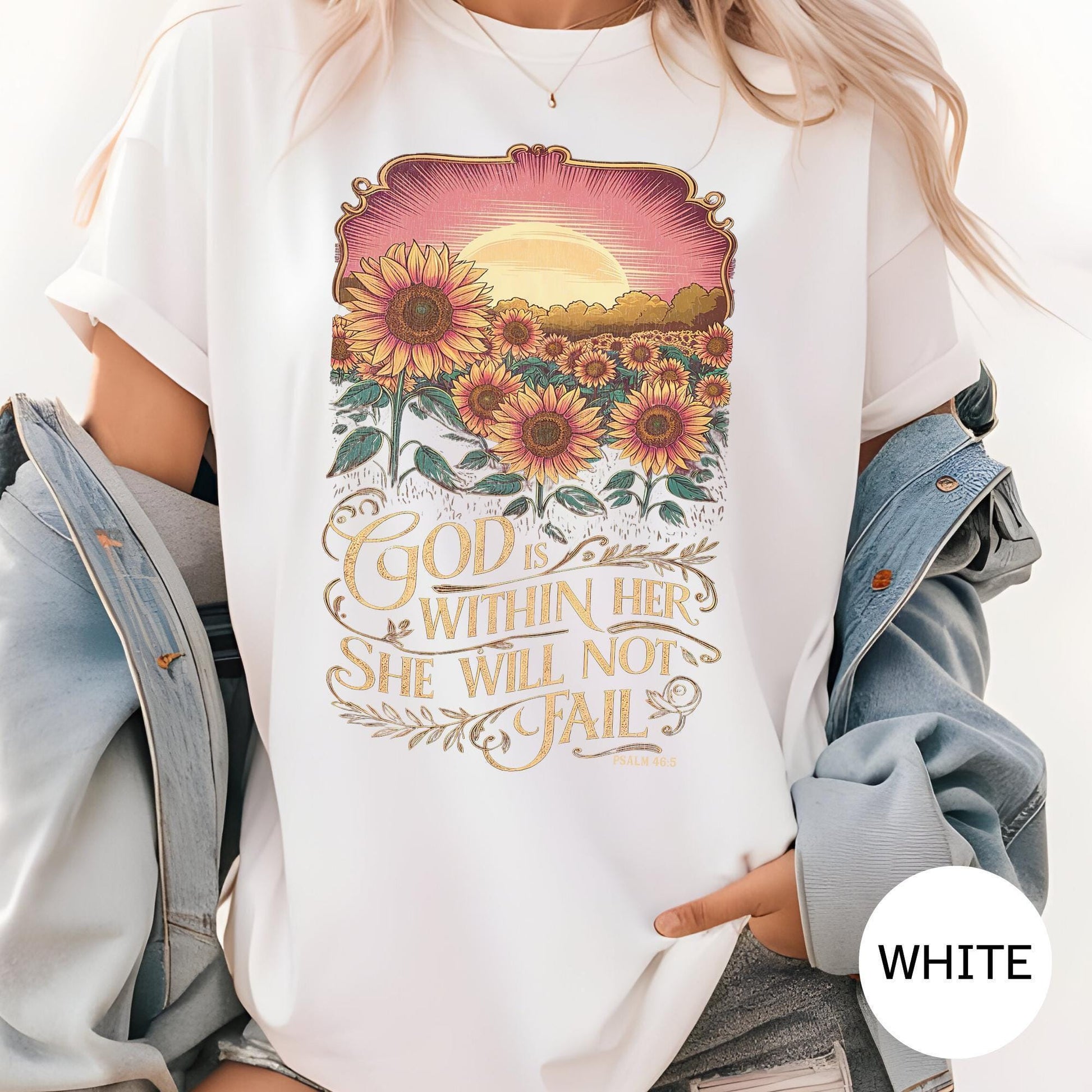God is Within Her She Will Not Fail Christian Shirts, Religious Christian Shirts Bible Verse Shirt Boho Christian Shirt