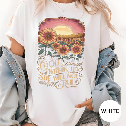 God is Within Her She Will Not Fail Christian Shirts, Religious Christian Shirts Bible Verse Shirt Boho Christian Shirt