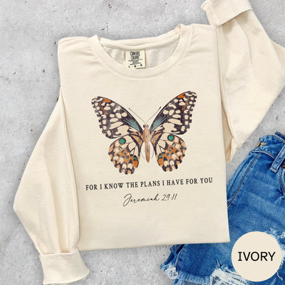 Jeremiah 29:11 butterfly shirt, Christian tee, comfort colors t-shirt, Christian Sweatshirt, Long Sleeve Butterfly Jesus Shirt