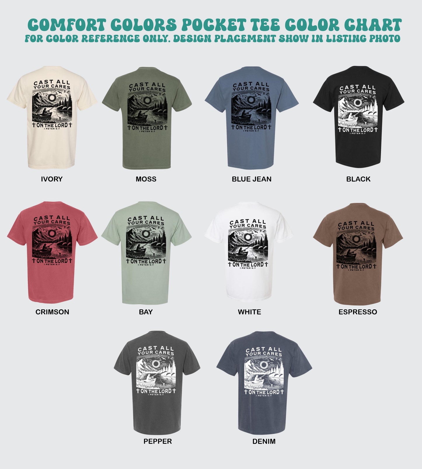Cast All Your Cares On The Lord Fishing Shirt, Comfort Colors Pocket Tee, Christian Outdoor Shirt, Faith Based Lake Life T Shirt