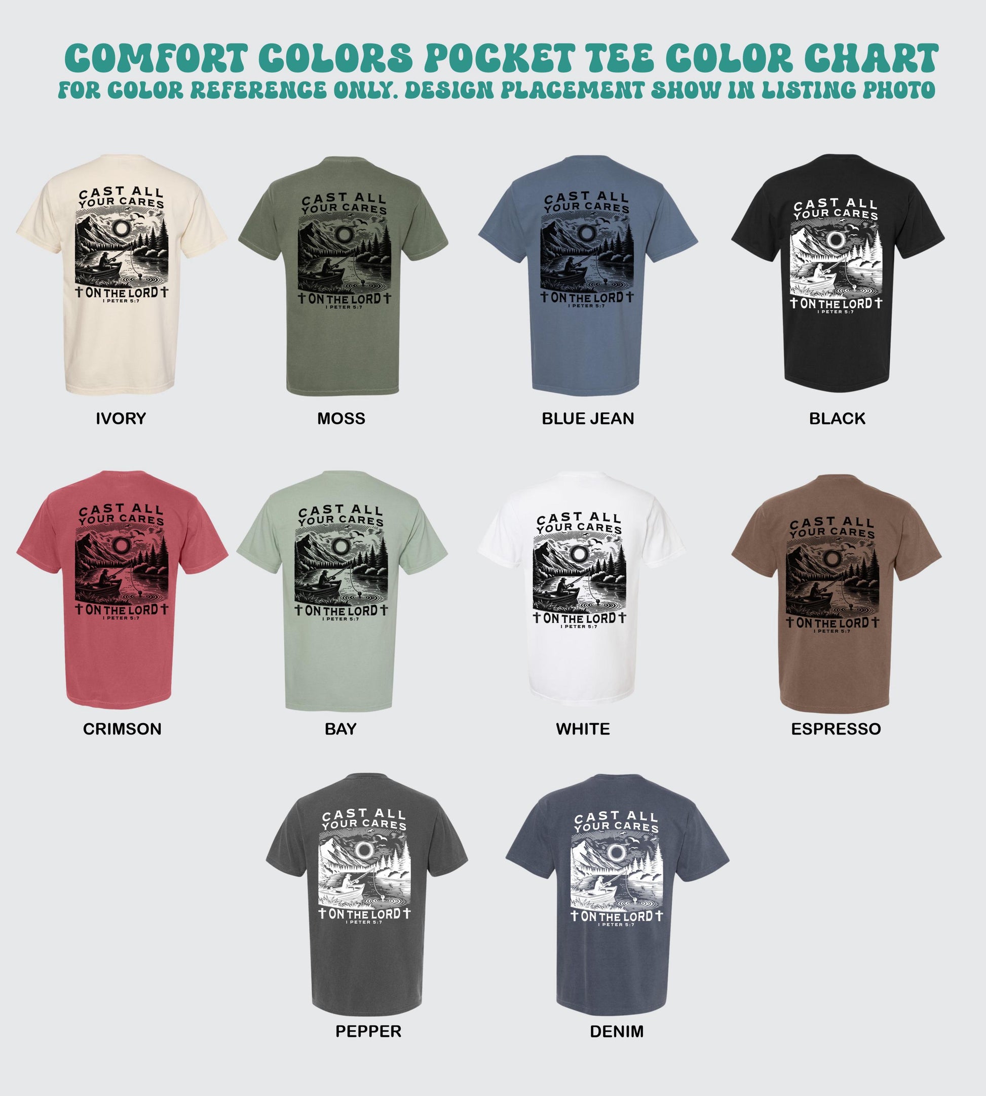 Cast All Your Cares On The Lord Fishing Shirt, Comfort Colors Pocket Tee, Christian Outdoor Shirt, Faith Based Lake Life T Shirt