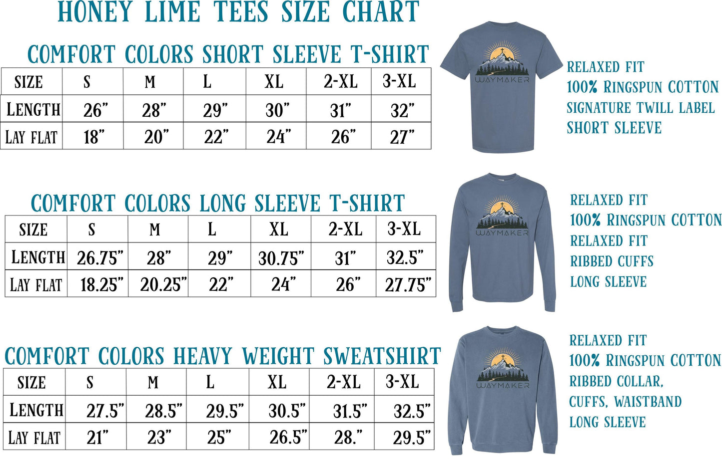 Waymaker Christian shirt mountain cross faith Comfort Colors t shirt long sleeve sweatshirt blue jean Jesus graphic tee