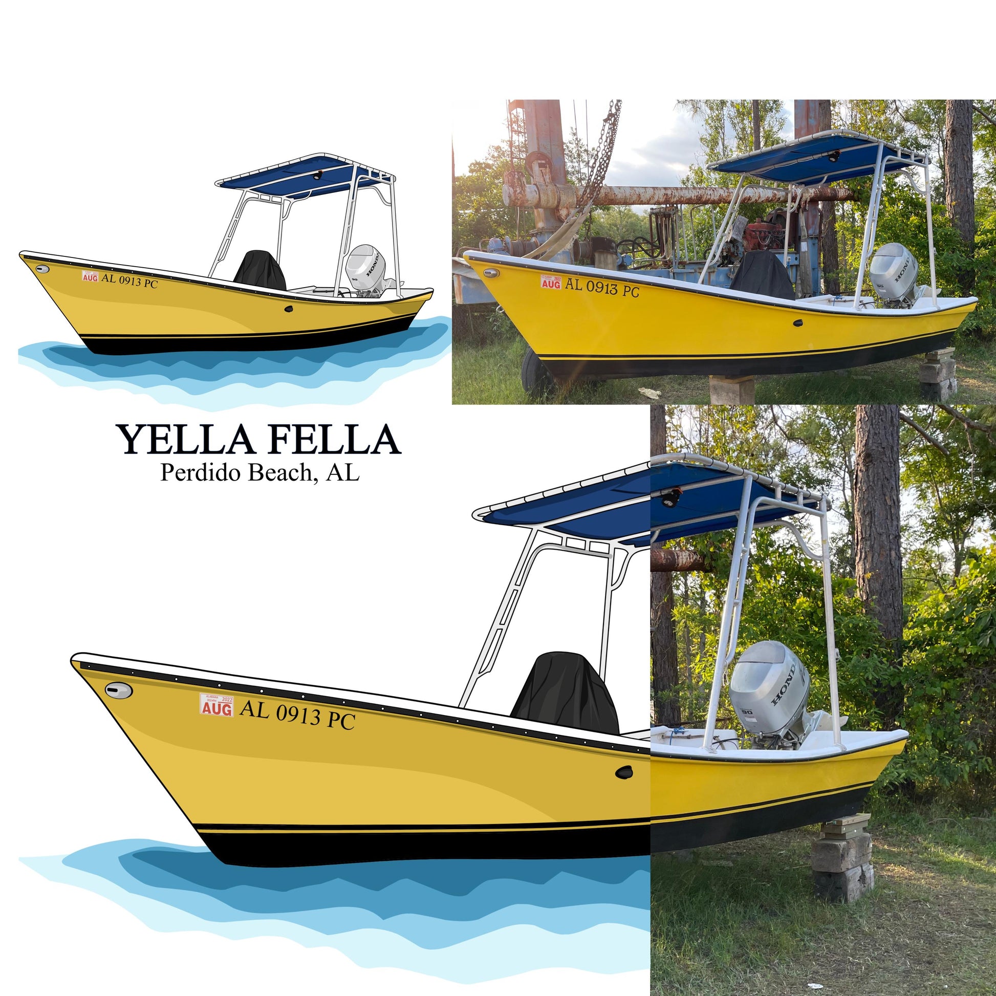 Custom boat drawing line art personalized illustration boat artwork