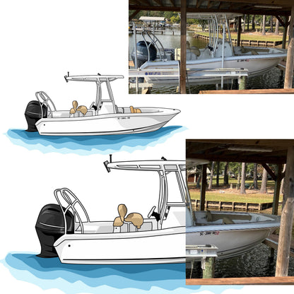 Custom boat drawing line art personalized illustration boat artwork