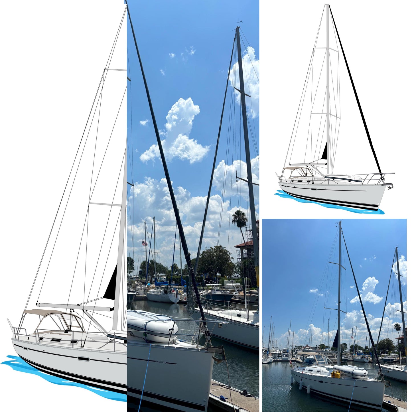 Custom boat drawing line art personalized illustration boat artwork