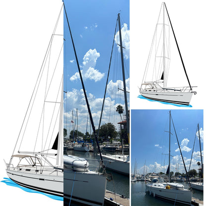 Custom boat drawing line art personalized illustration boat artwork
