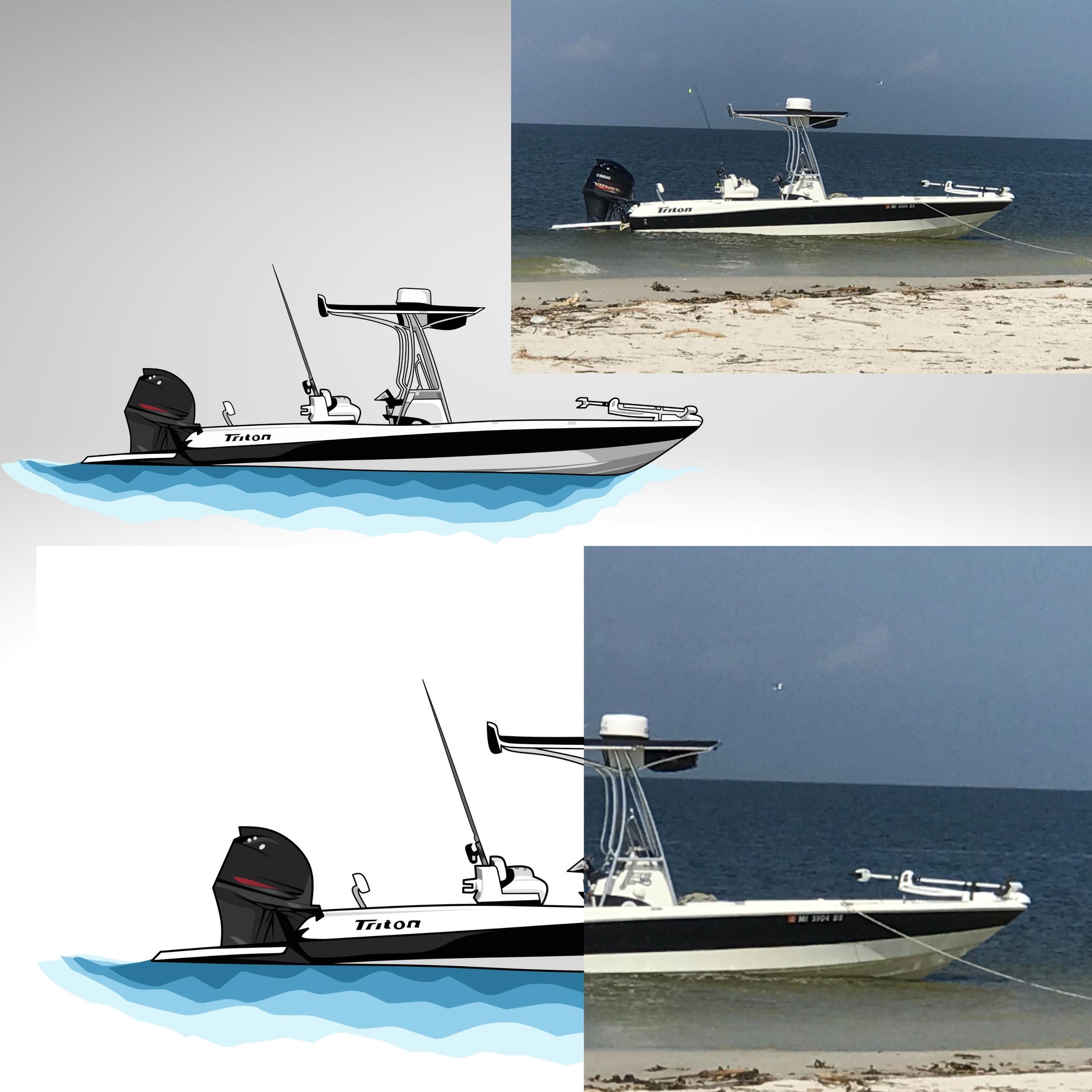 Custom boat drawing line art personalized illustration boat artwork