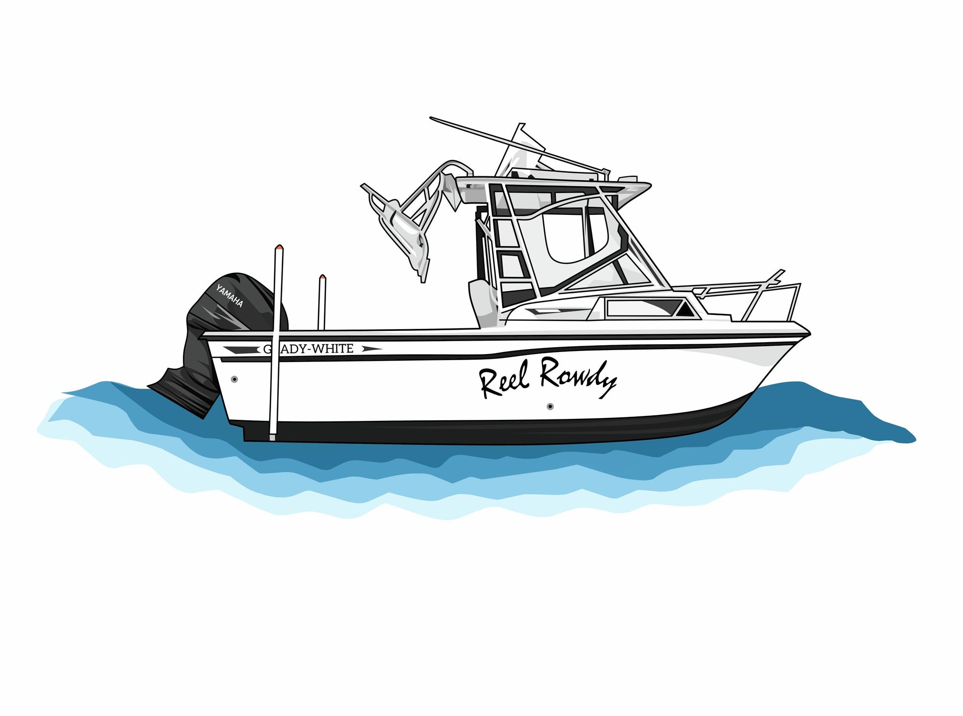 Custom boat drawing line art personalized illustration boat artwork