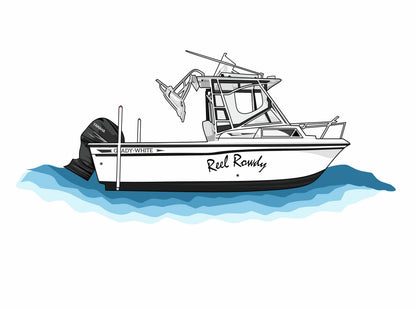 Custom boat drawing line art personalized illustration boat artwork