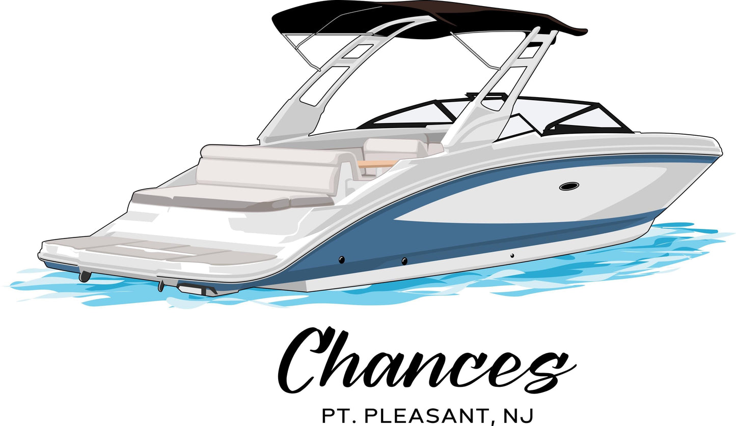 Custom boat drawing line art personalized illustration boat artwork