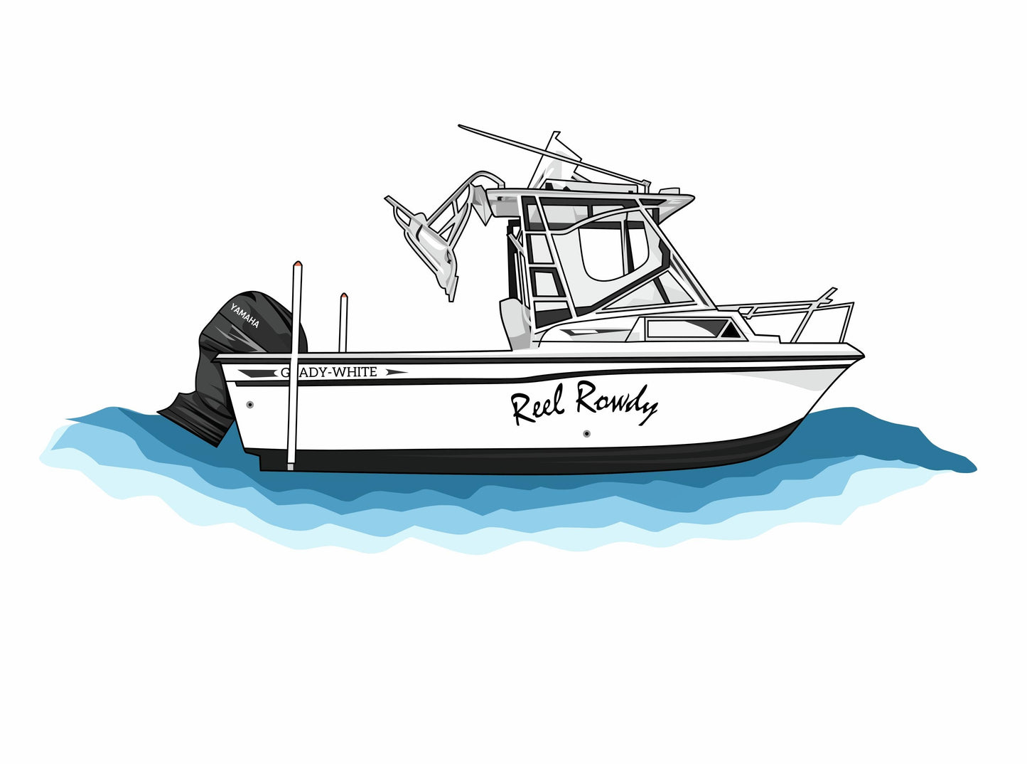Custom boat drawing line art personalized illustration boat artwork